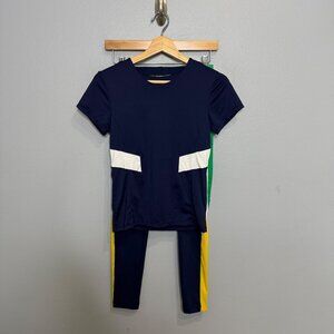 OYSHO navy & yellow top & leggings athletic set size S
